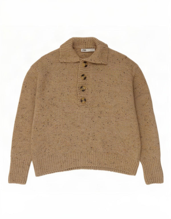 Pulover pentru damă Zara, supradimensionat, cu gât polo, UK 10, Bej, pete