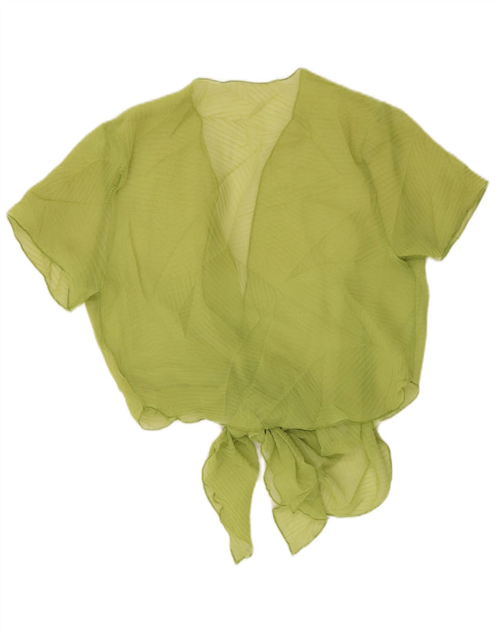 Vintage Crop Cravată Frontală Femei See Through Top UK 14 Medium Green Dunge