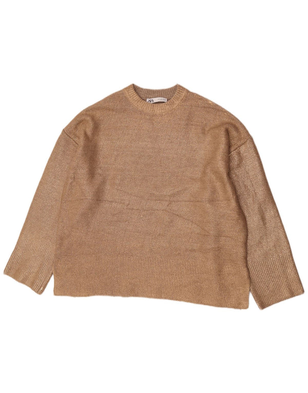 Pulover pentru femei supradimensionat cu gâtul turnat Zara UK 10 Mic Bej Acrilic
