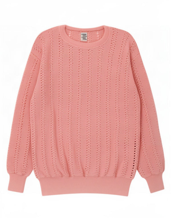 Pulover vintage pentru femei cu decolteu rotund din bumbac roz mediu UK 14