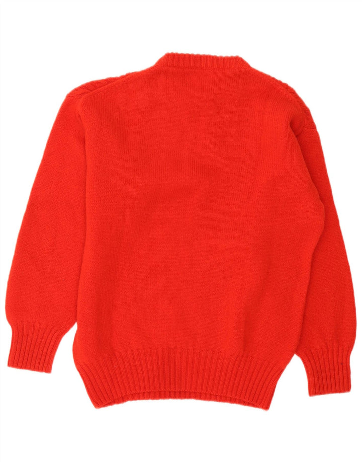 Pulover de damă vintage supradimensionat cu gâtul turnat din lână roșie mică UK 10