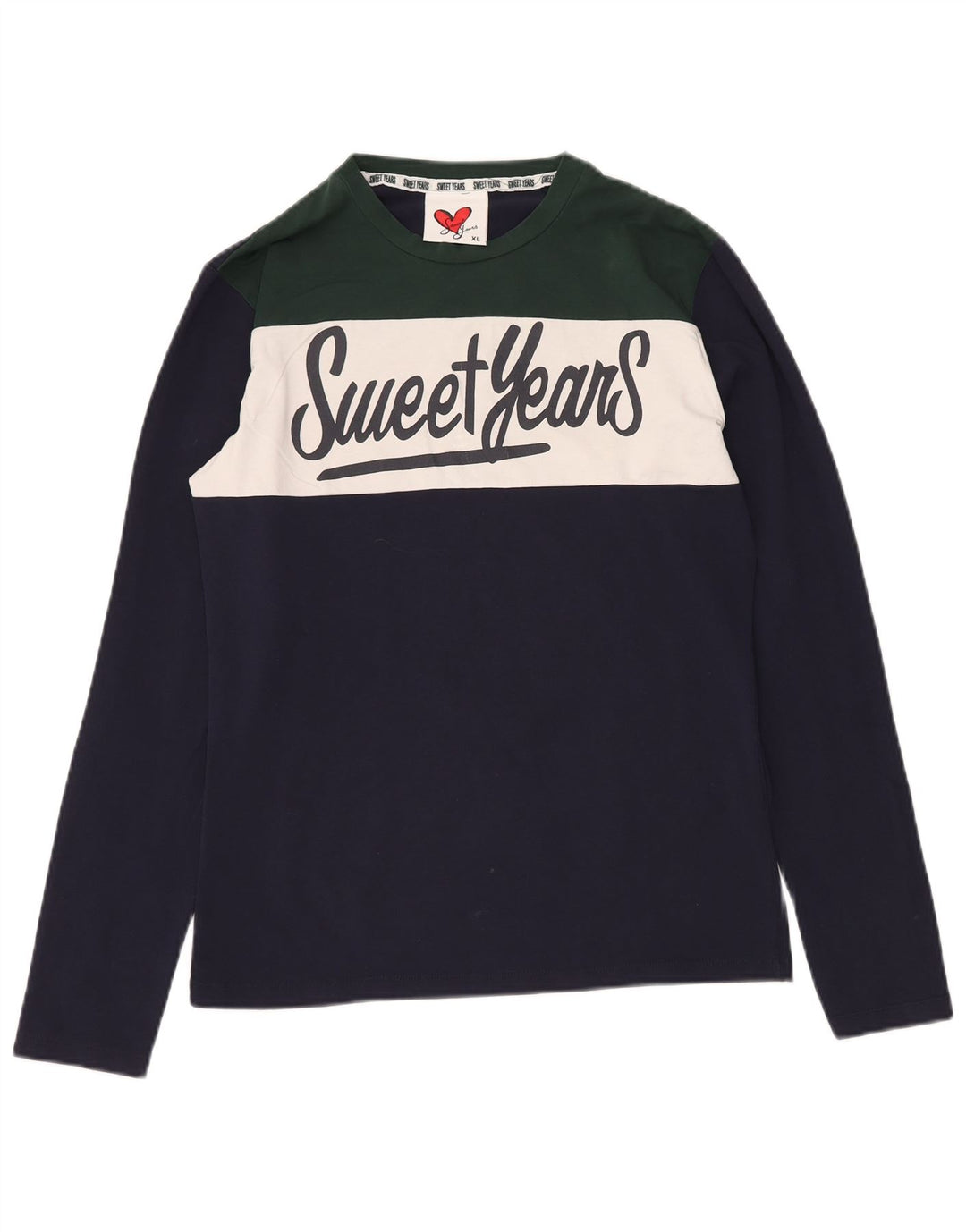 SWEET YEARS Top grafic pentru femei cu mânecă lungă UK 18 XL, albastru bleumarin, color block