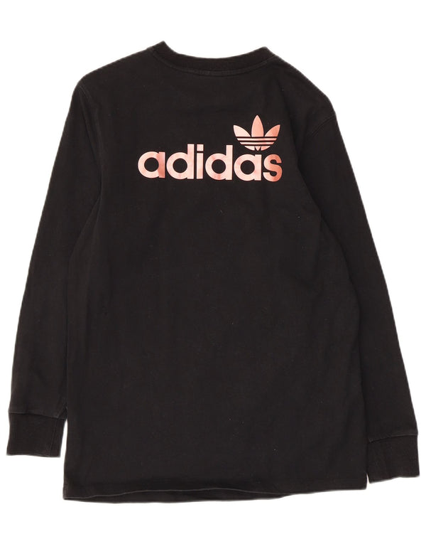 Adidas Womens Graphic Top Long Sleeve UK 6 XS Black Cotton
