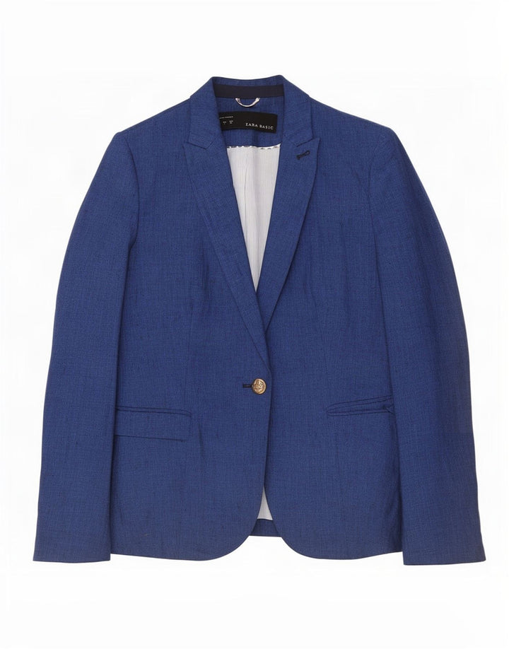 Blazer pentru femei Zara cu 1 nasture UK 10 mic bumbac bleumarin