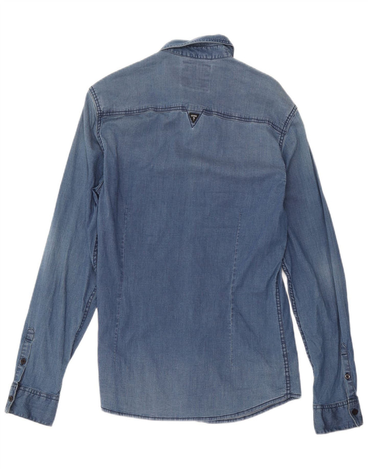 Cămașă pentru bărbați Guess din denim slim fit, albastru mic