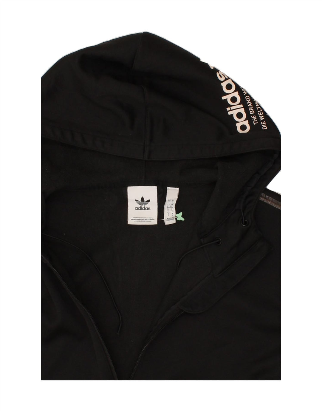 ADIDAS Mens Graphic Zip Neck Hoodie Jumper Small Black Polyester Vintage Adidas and Second-Hand Adidas from Messina Hembry 