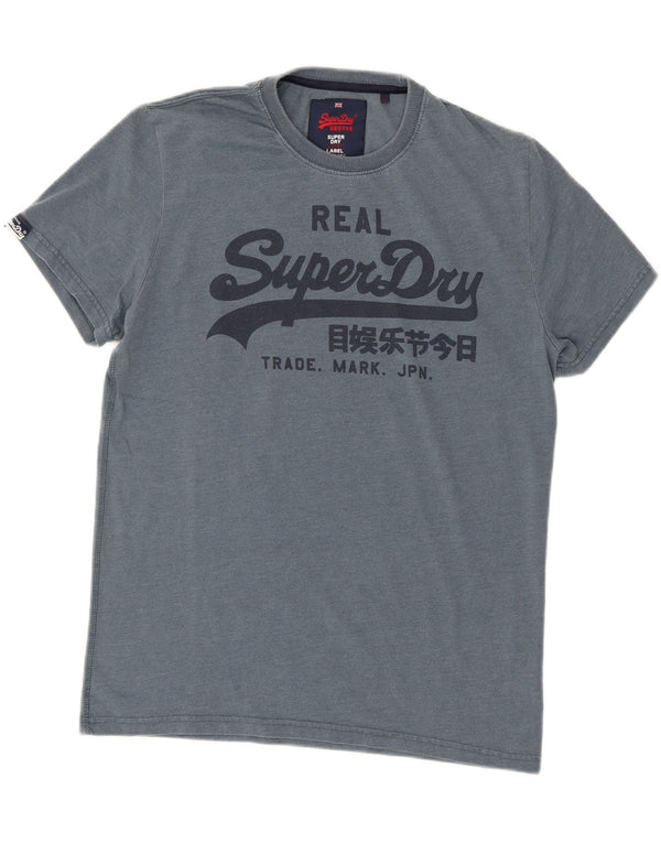 SUPERDRY Mens Graphic T-Shirt Top XL Blue Cotton