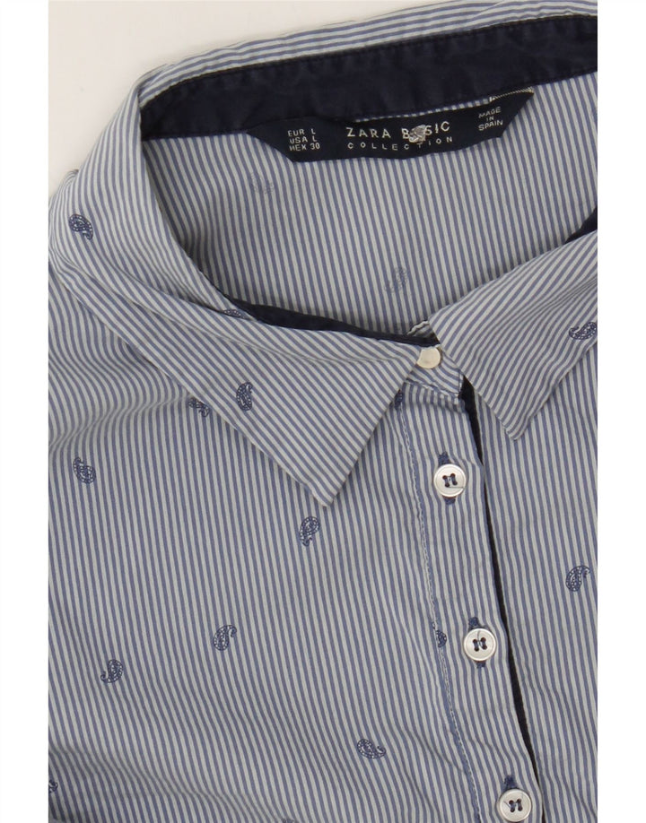 ZARA Womens Pullover Shirt UK 14 Large Blue Pinstripe Vintage Zara and Second-Hand Zara from Messina Hembry 