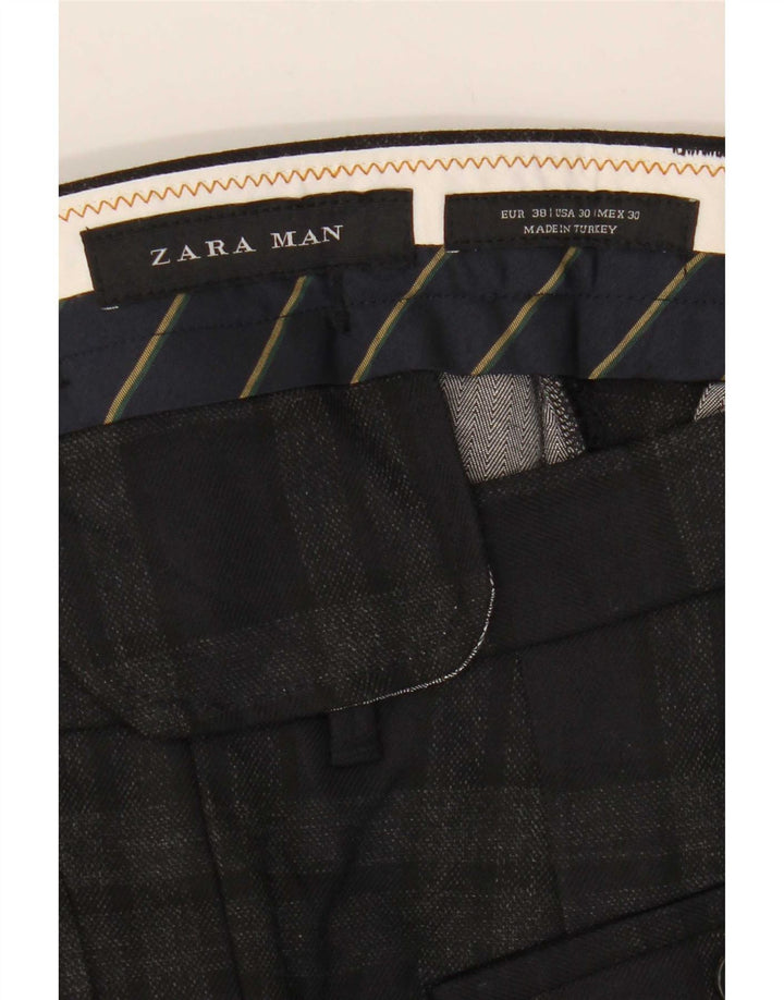 Pantaloni tăiați pentru bărbați Zara EU 38 Mici L30 L25 Poliester cu carouri gri