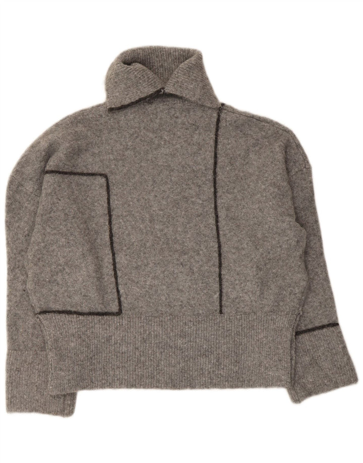 Pulover supradimensionat pentru femei Zara, cu gât rulat, UK 10, mic, gri acrilic