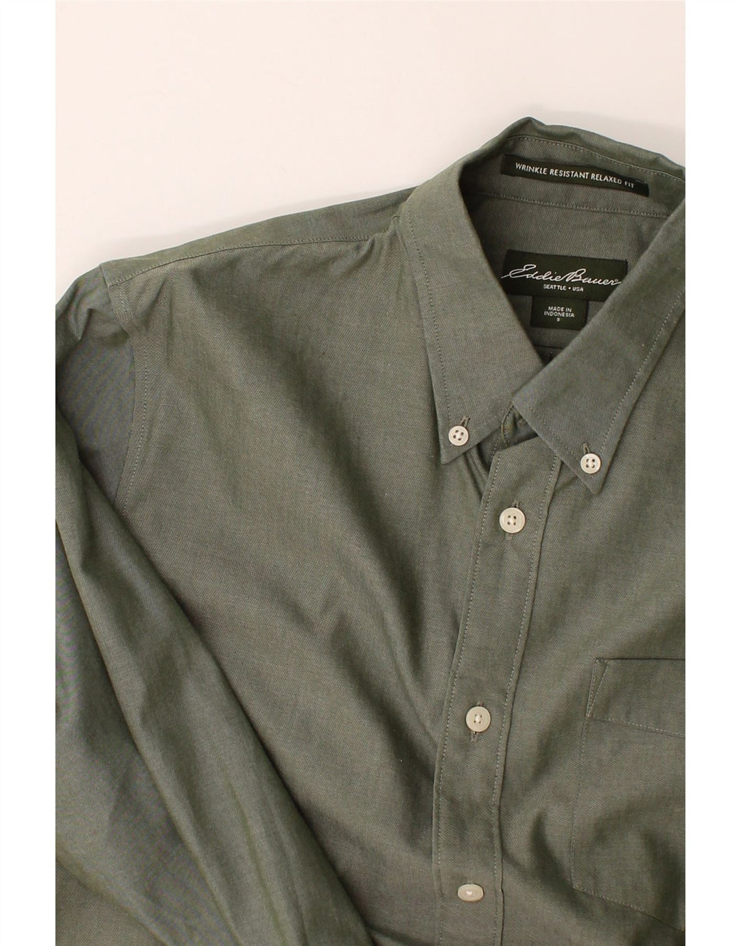 EDDIE BAUER Mens Relaxed Fit Shirt Small Khaki Cotton Vintage Eddie Bauer and Second-Hand Eddie Bauer from Messina Hembry 