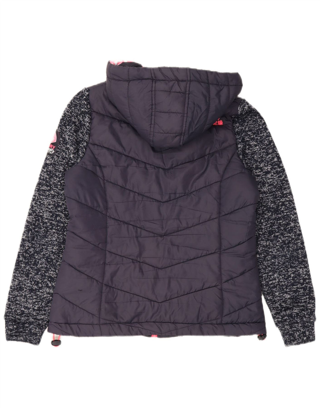 Jachetă căptușită cu glugă Superdry pentru femei UK 12 Medium Bleumarin Flecked