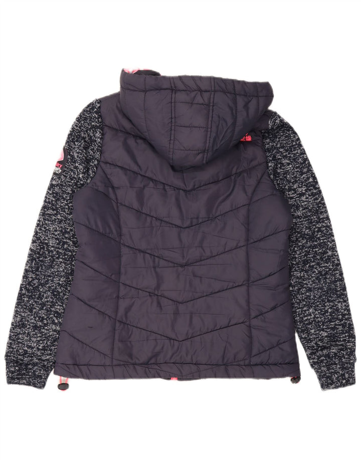 Jachetă căptușită cu glugă Superdry pentru femei UK 12 Medium Bleumarin Flecked