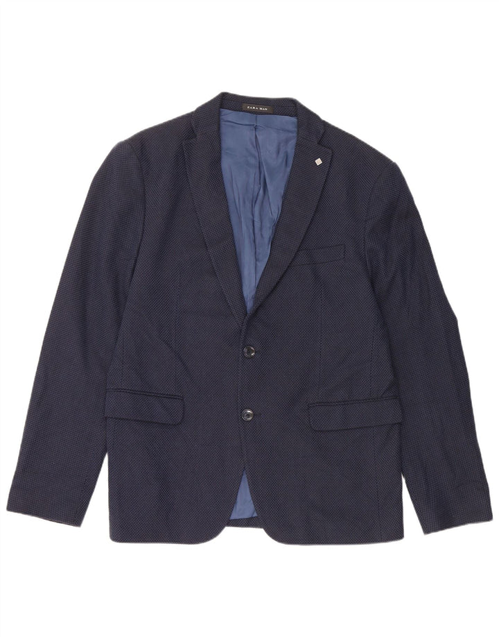 Blazer pentru bărbați Zara cu 2 nasturi EU 52 Mare Bumbac bleumarin