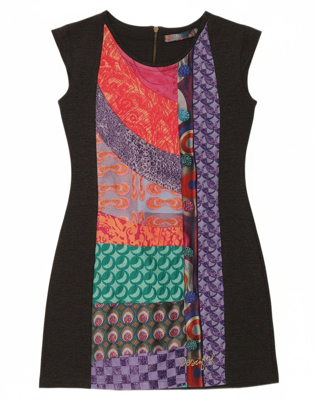 DESIGUAL Womens Sheath Dress UK 14 Large Black Patchwork