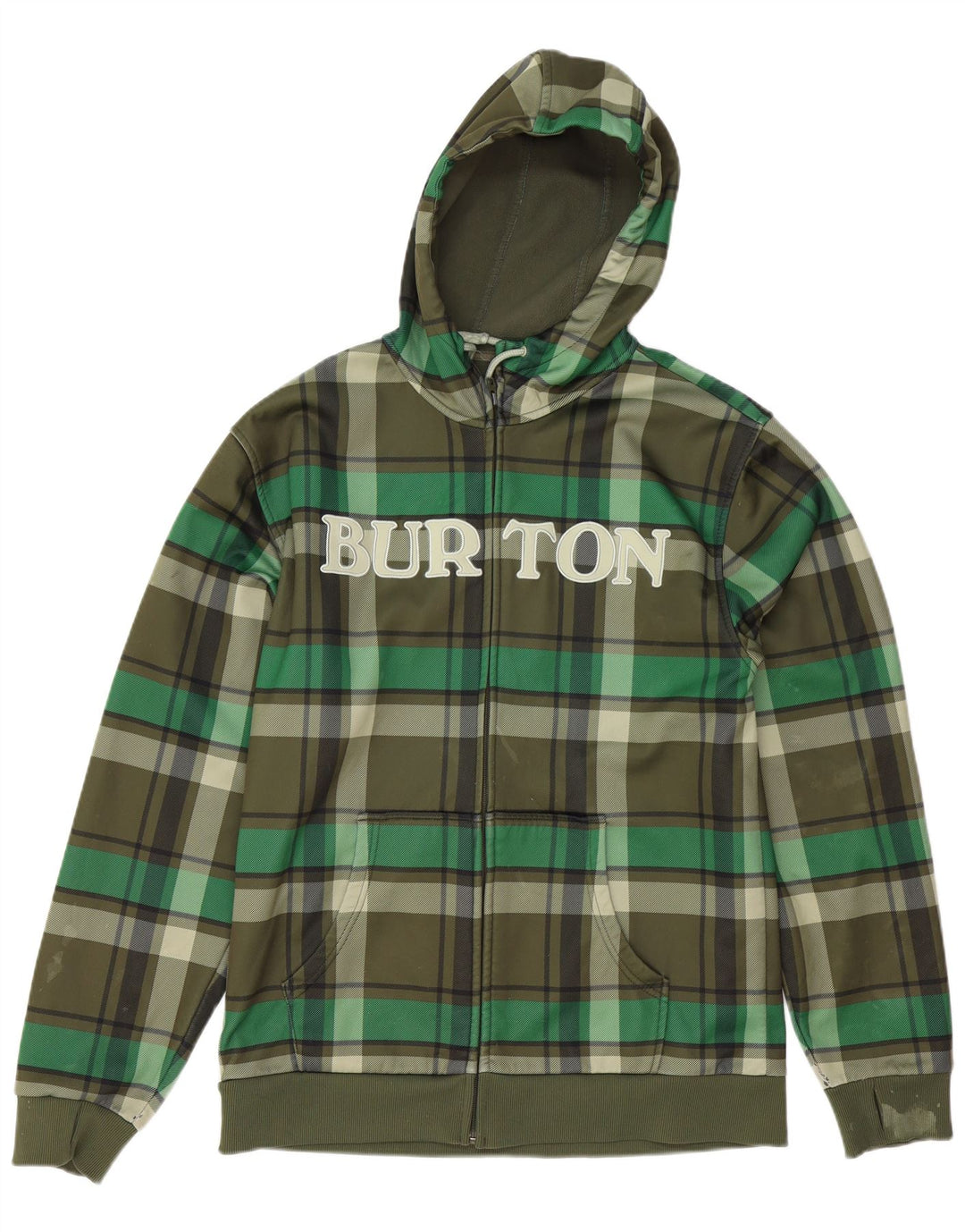 Burton Pulover cu capotă cu fermoar grafic pentru bărbați, poliester cu carouri mari, verde