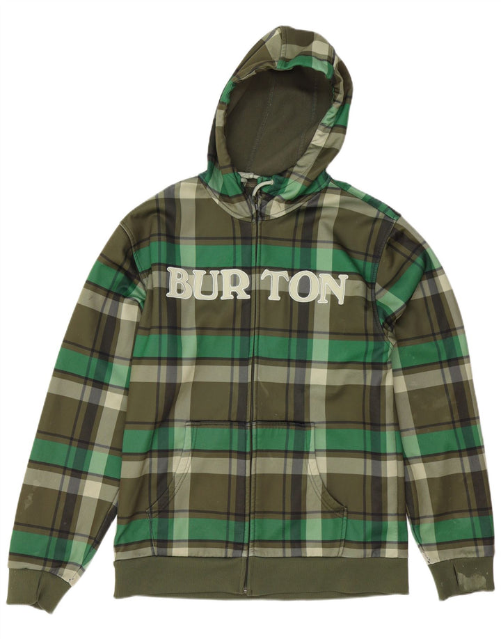 Burton Pulover cu capotă cu fermoar grafic pentru bărbați, poliester cu carouri mari, verde