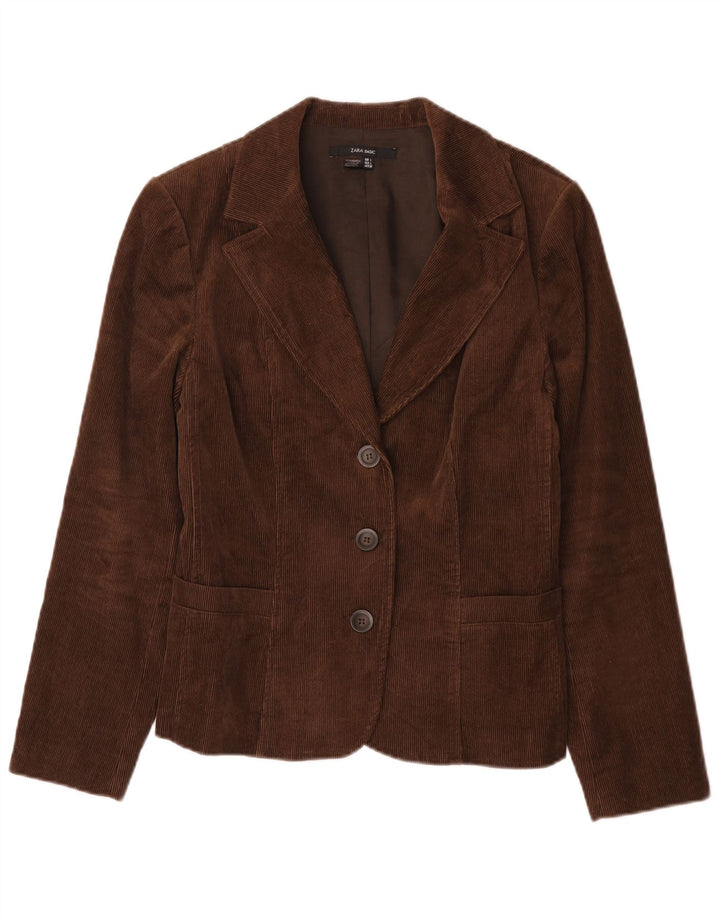 Blazer pentru femei Zara, cu 3 nasturi, din velur, UK 14, mare, maro, bumbac