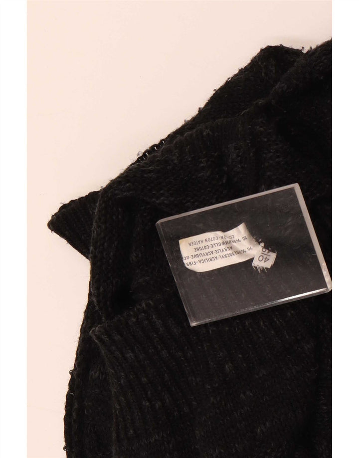 Pulover vintage pentru femei cu gât de barcă EU 40 Medium Negru Geometric