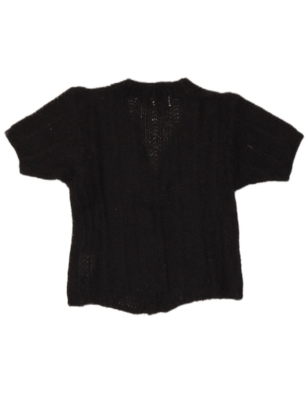 VINTAGE Pulover cardigan cu mânecă scurtă pentru femei UK 12 Medium Black Nylon