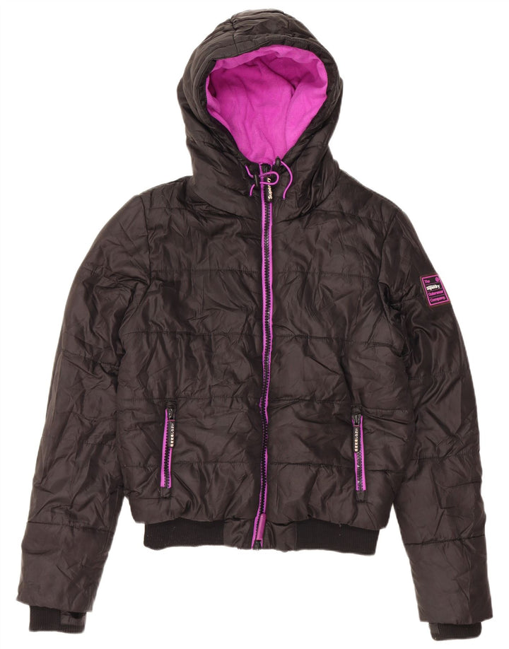 Jachetă căptușită cu glugă Superdry pentru femei UK 40 Poliester negru mare