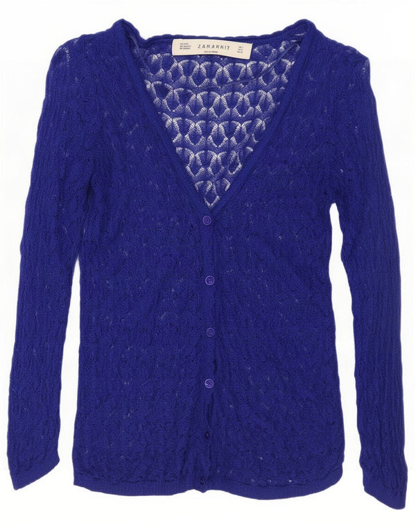 Pulover cardigan supradimensionat pentru femei Zara cu mâneci 3/4 UK 10 Mic, albastru acrilic