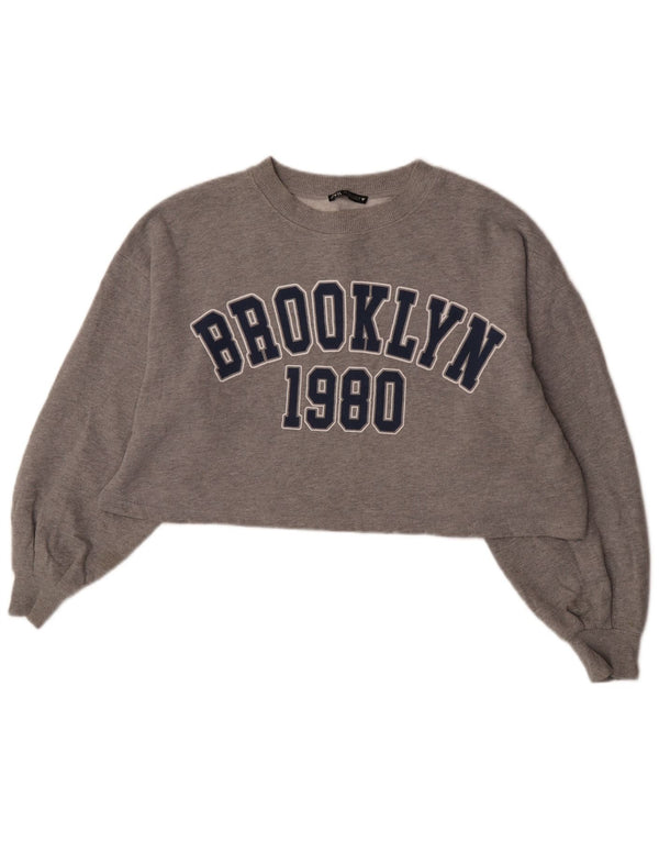 Pulover supradimensionat cu grafic Brooklyn pentru femei Zara UK 10 Mic Gri