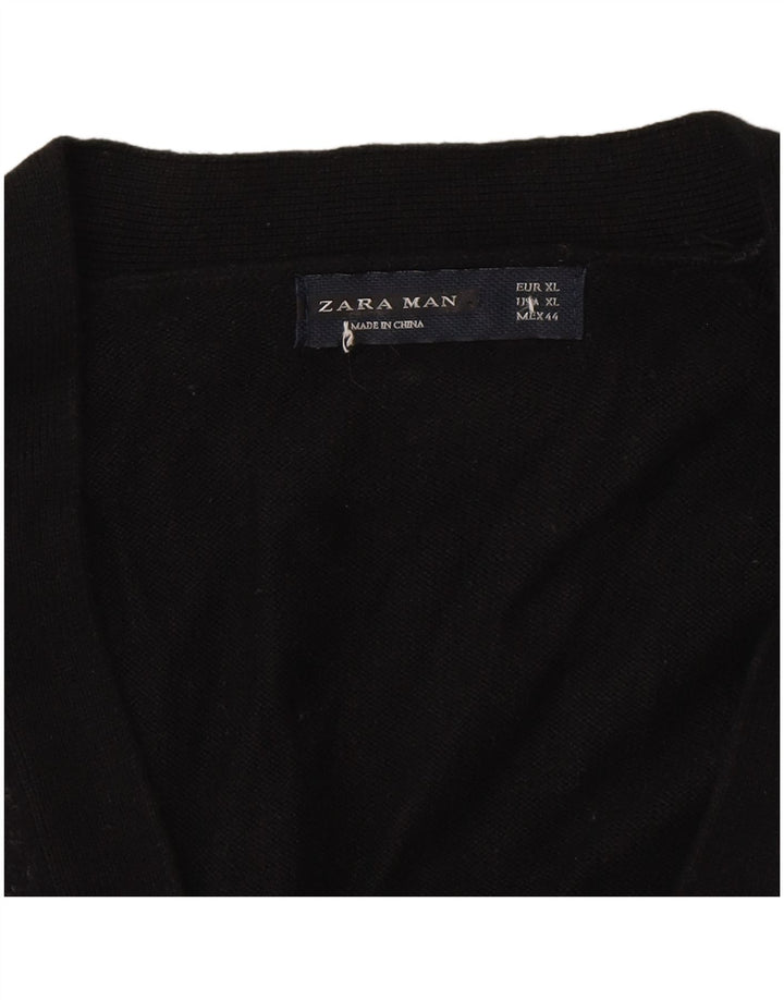Pulover cardigan pentru bărbați Zara XL, negru, bloc de culoare