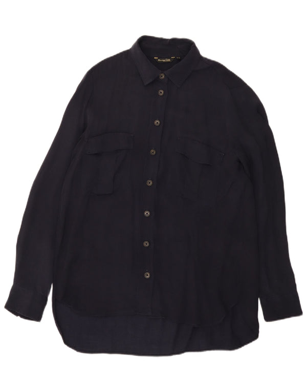 Cămașă Massimo Dutti pentru femei, cu croiala largi, din velur, UK 14 Medium Bleumarin Cupro