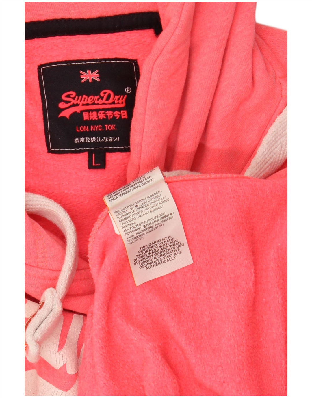 SUPERDRY Pulover cu glugă cu grafic pentru femei UK 16 mare bumbac roz
