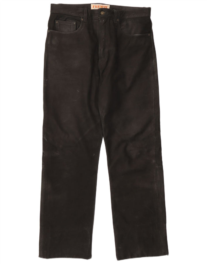 Pantaloni din piele pentru bărbați Fuente W37 L31 din piele neagră