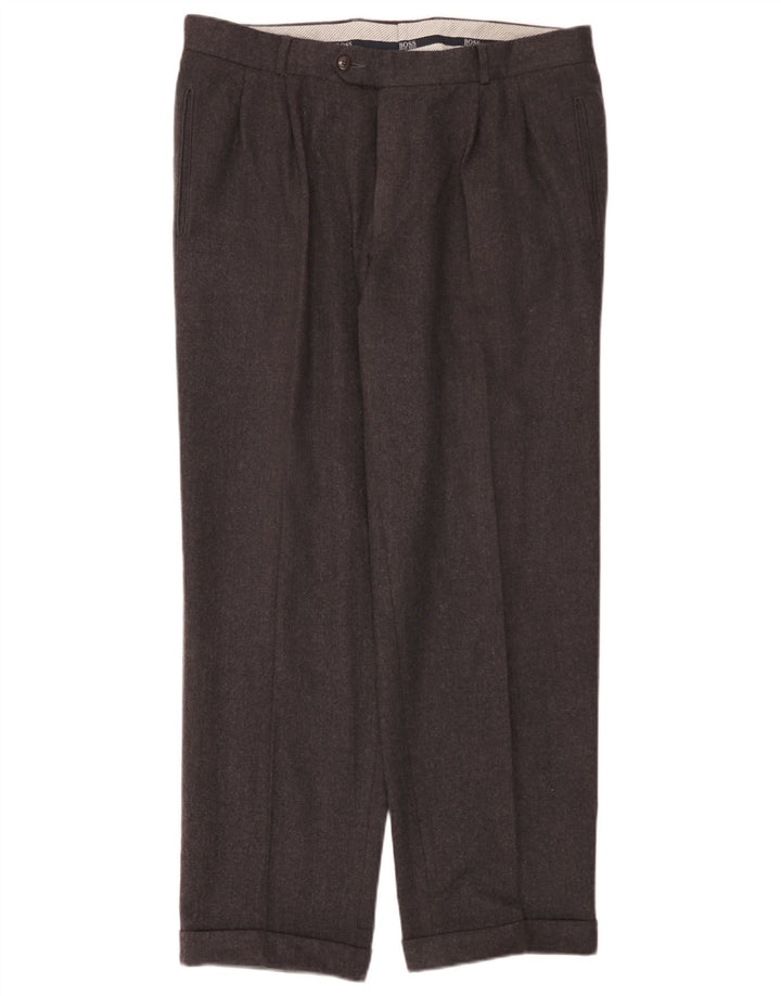 Pantaloni de costum pentru bărbați Hugo Boss L36 L30 gri din lână nouă
