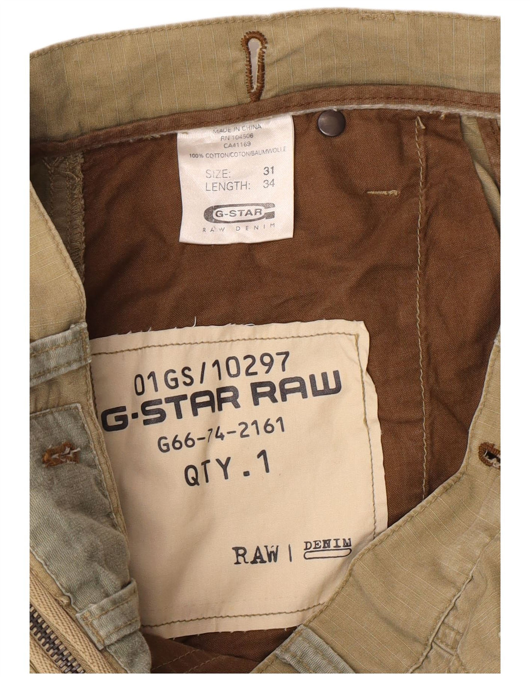 Pantaloni cargo drepti pentru bărbați G-STAR L31 L34 bumbac kaki