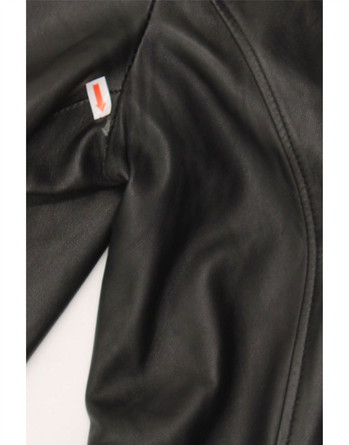 SUMMIT Womens 3 Button Leather Blazer Jacket UK 12 Medium Black Leather Vintage Summit and Second-Hand Summit from Messina Hembry 