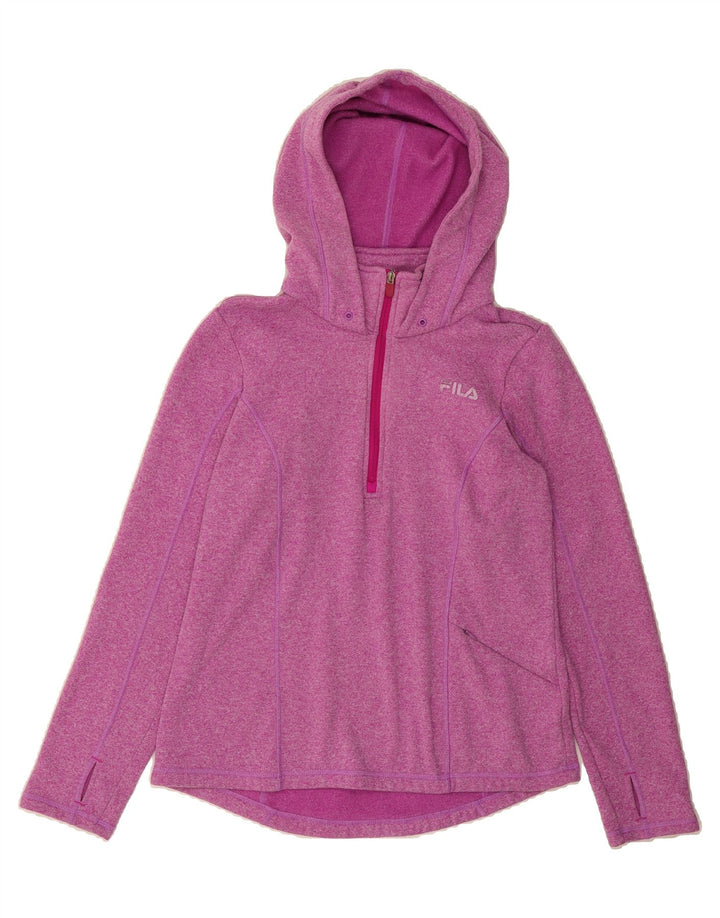 FILA Womens Zip Neck Hoodie Jumper UK 14 Medium Pink Polyester Vintage Fila and Second-Hand Fila from Messina Hembry 