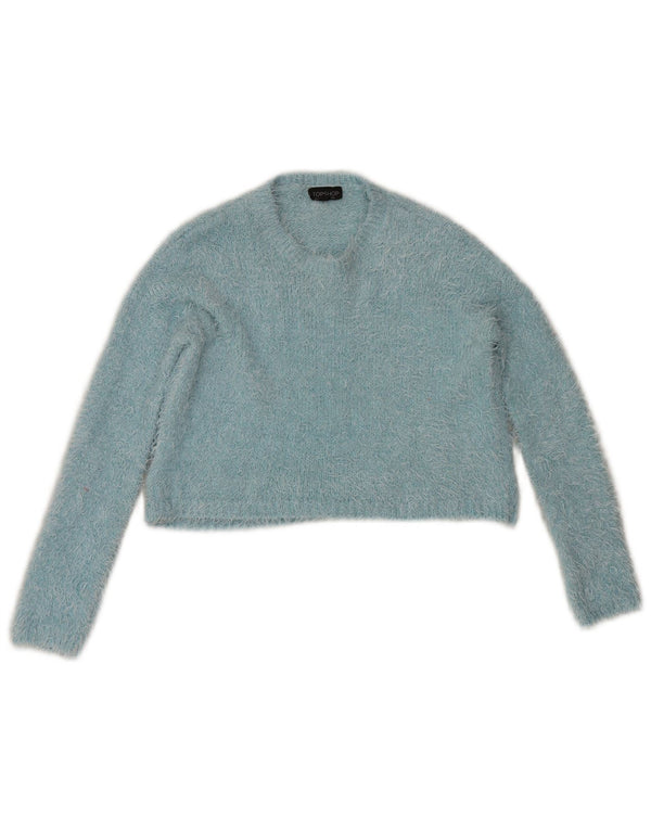 Topshop Pulover Crop Crew Deck pentru femei UK 8 Small Blue Poliester