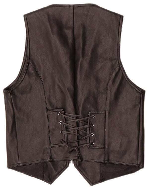 Vestă din piele vintage pentru femei UK 20 2XL Negru