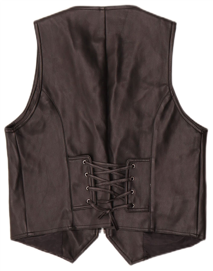 Vestă din piele vintage pentru femei UK 20 2XL Negru