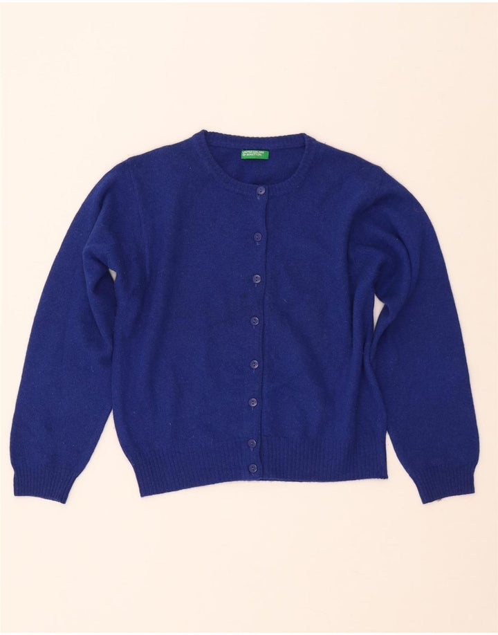 Pulover cardigan crop pentru femei BENETTON UK 14 Lână mare albastră