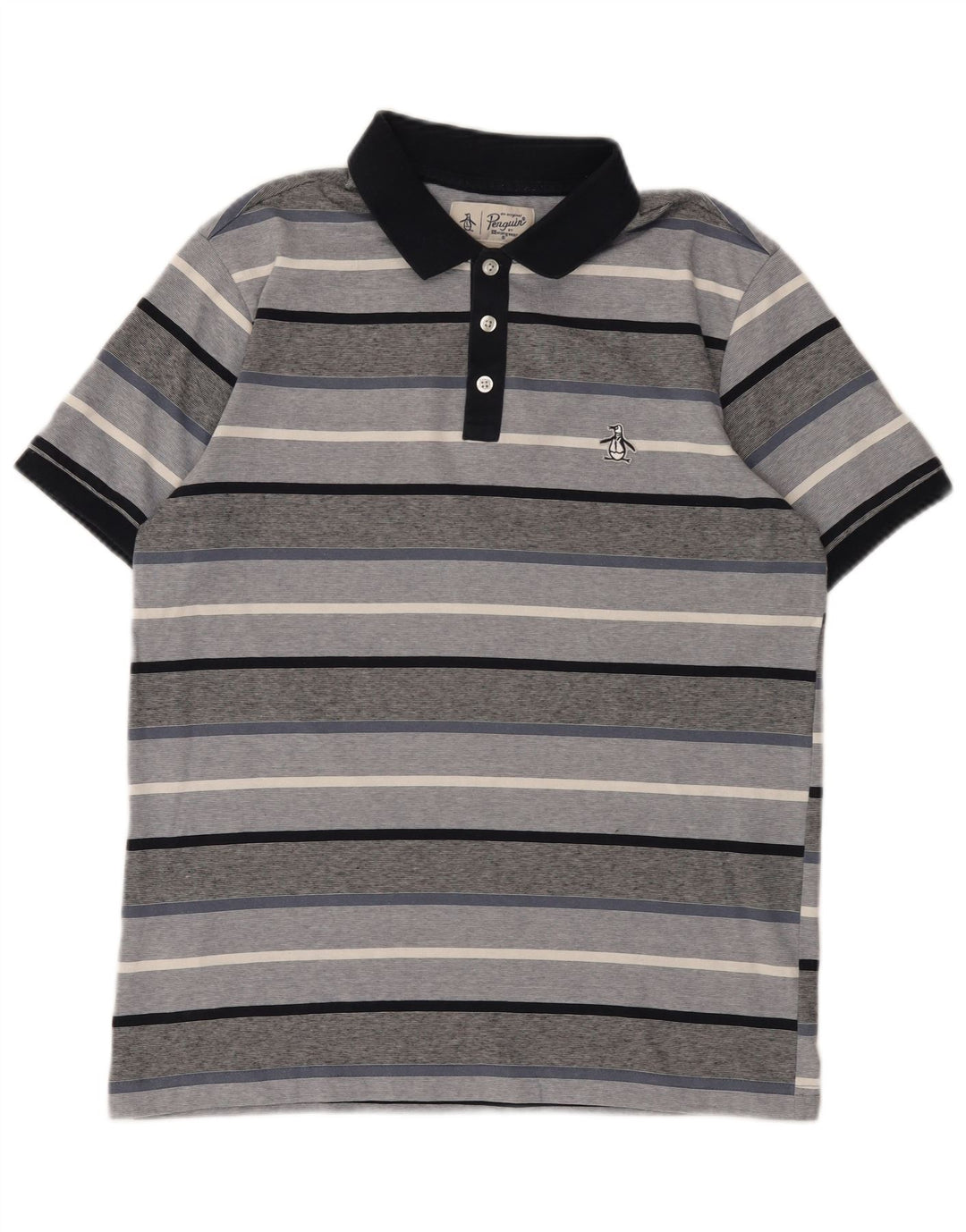 Tricou polo pentru bărbați Penguin, bumbac cu dungi gri mediu