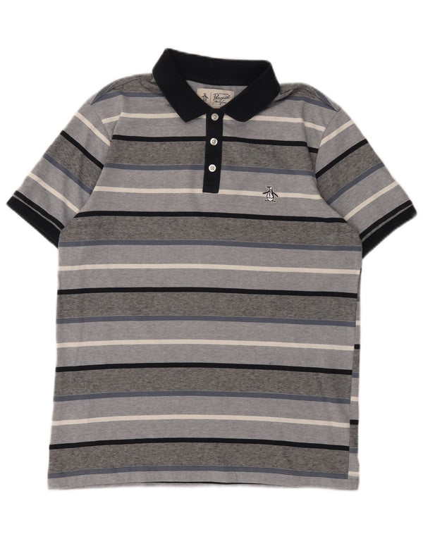 Tricou polo pentru bărbați Penguin, bumbac cu dungi gri mediu