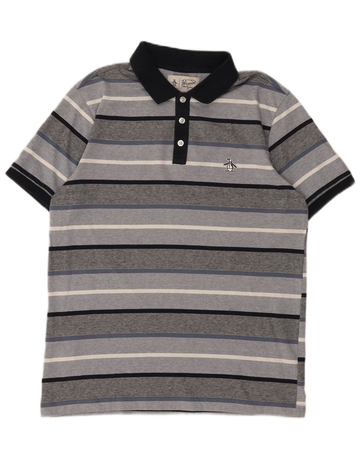 Tricou polo pentru bărbați Penguin, bumbac cu dungi gri mediu