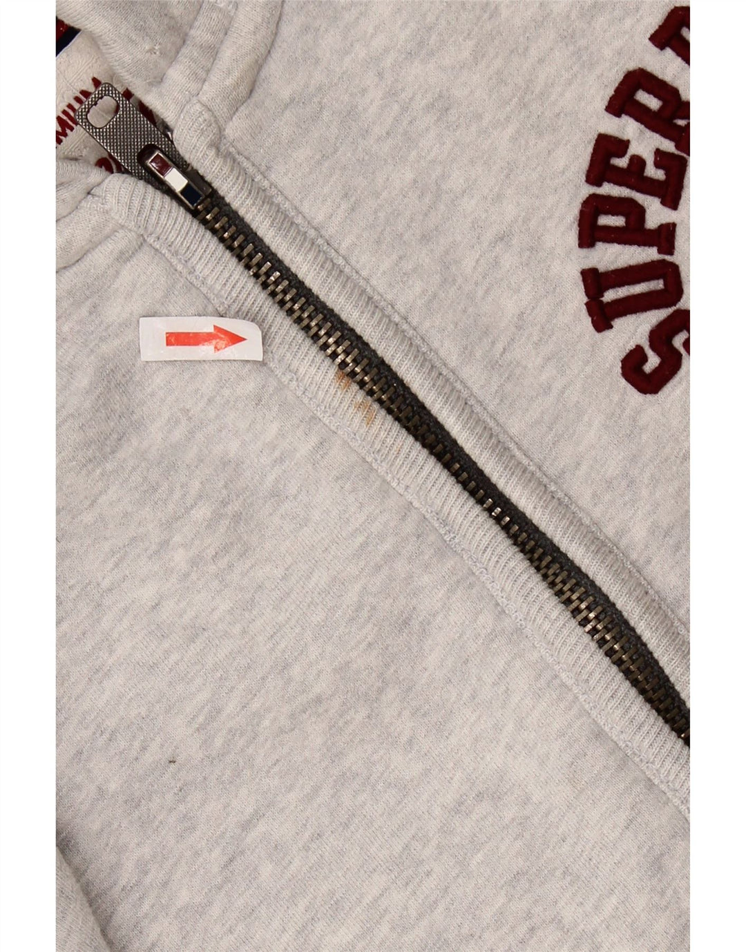 SUPERDRY Pulover cu capota cu fermoar grafic pentru bărbați, bumbac, gri mic