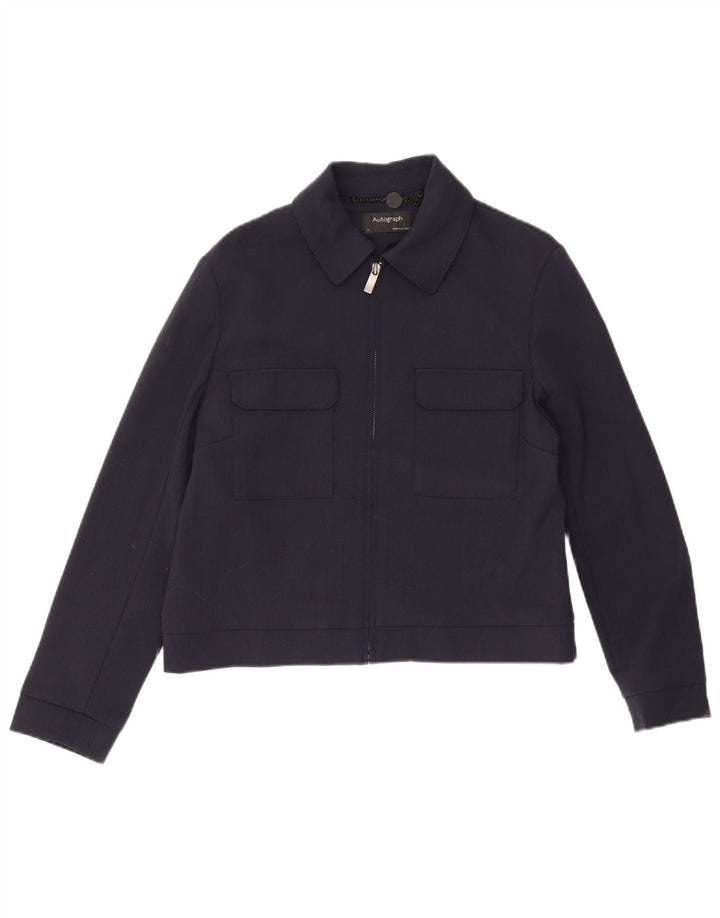 MARKS & SPENCER Jachetă Bomber Autograph pentru femei UK 12 Mediu Lână bleumarin