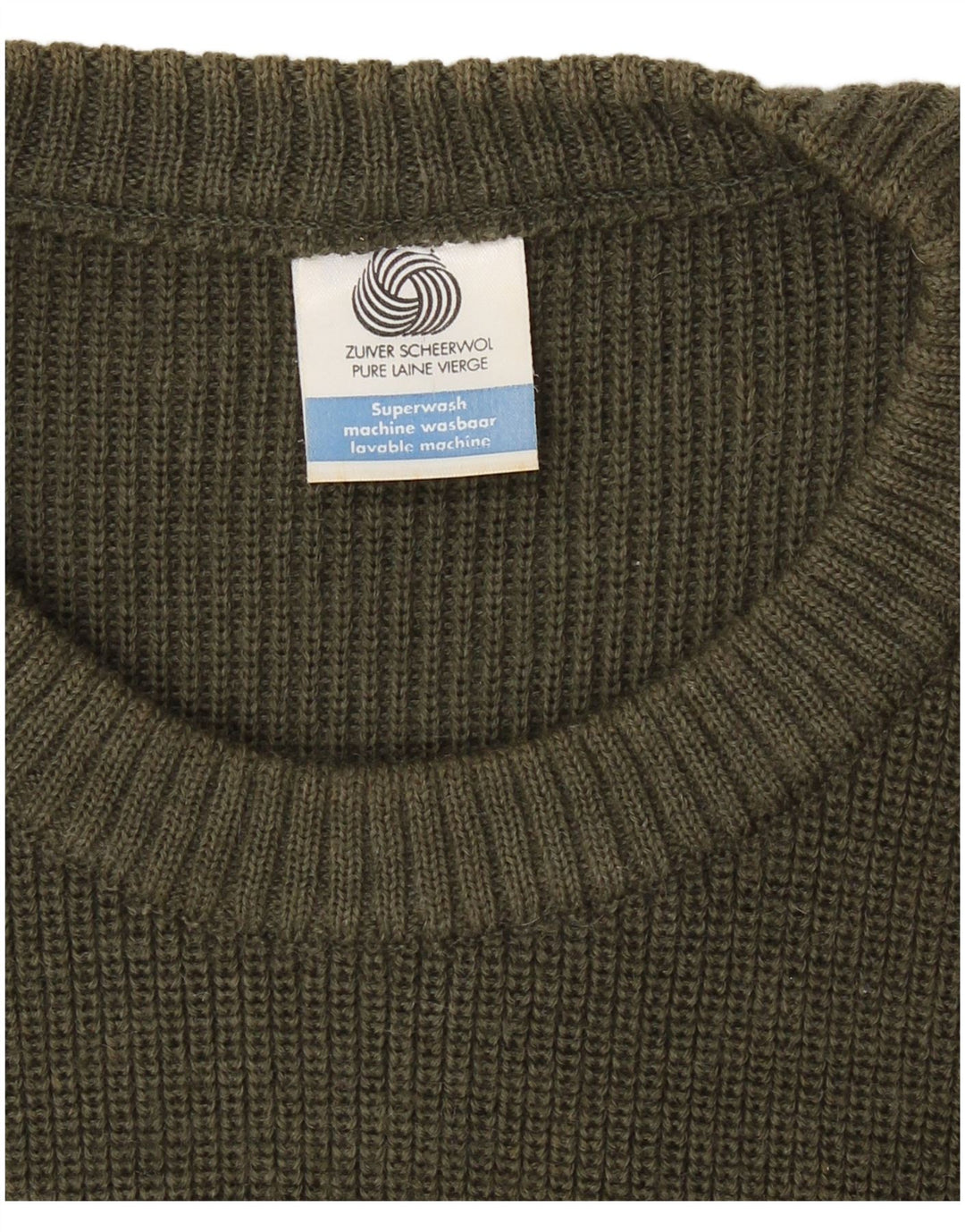 Pulover VINTAGE pentru bărbați, militar, cu decolteu, lână virgină, kaki