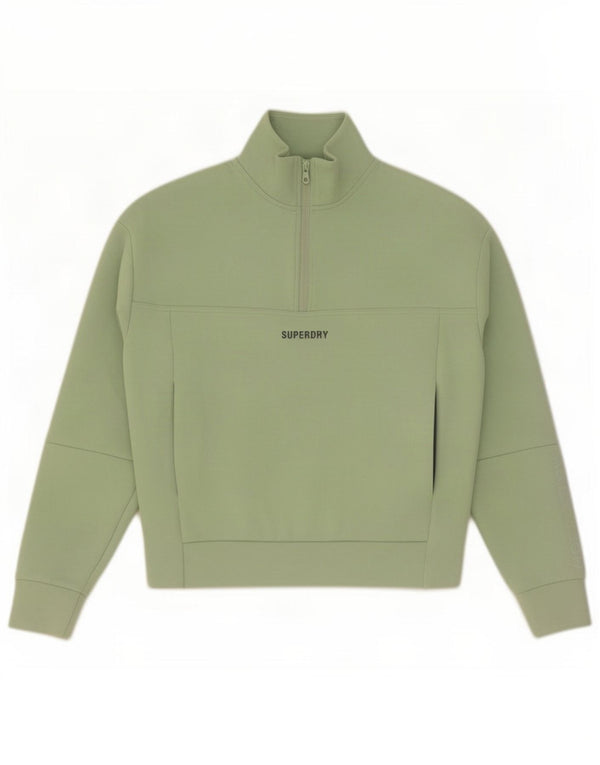 Pulover Superdry pentru femei, supradimensionat, cu grafic, cu fermoar, cu gât, UK 6 XS, verde