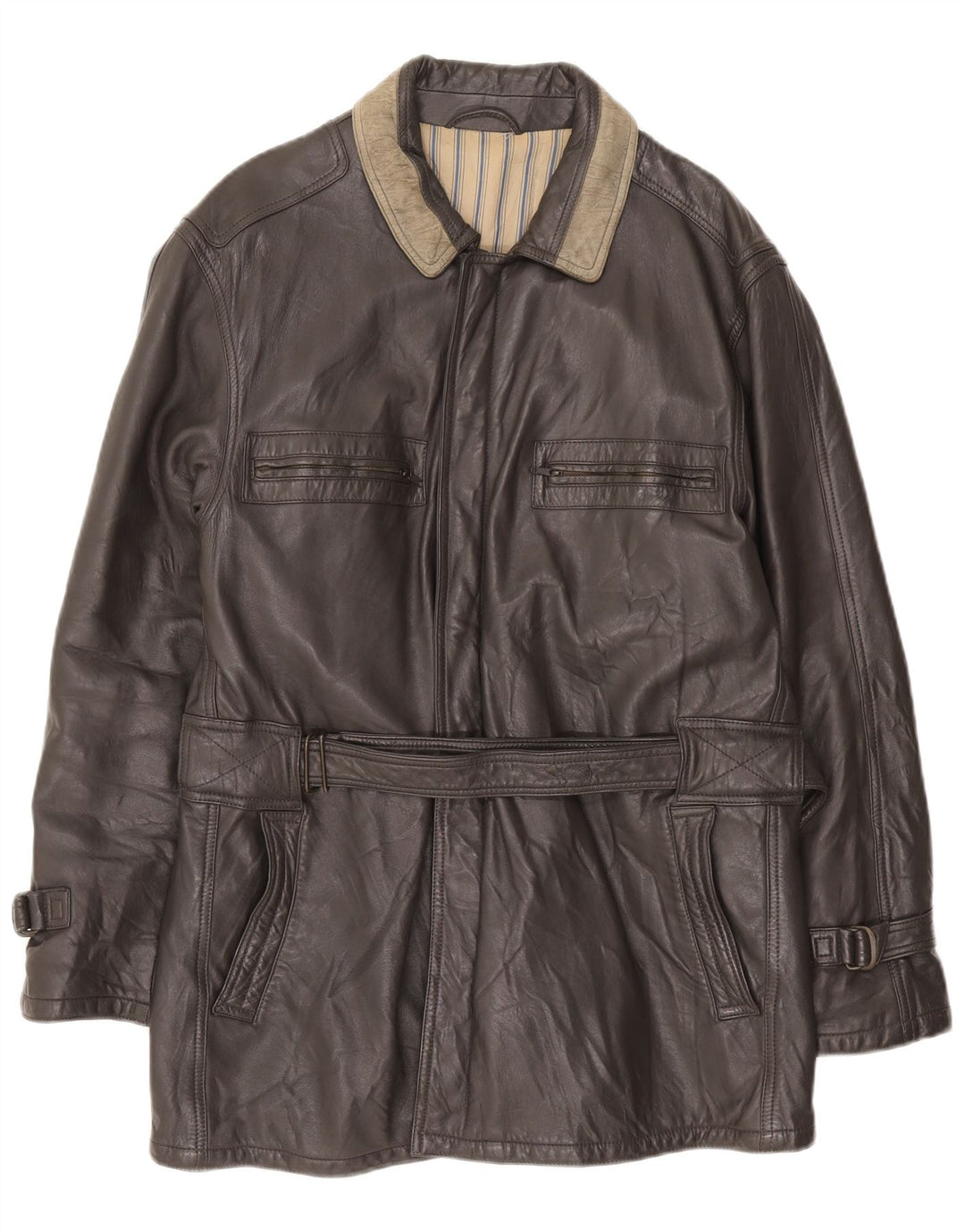 Palton din piele vintage pentru bărbați UK 40, mare, gri, bloc de culoare