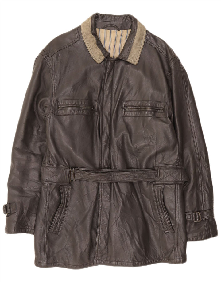 Palton din piele vintage pentru bărbați UK 40, mare, gri, bloc de culoare