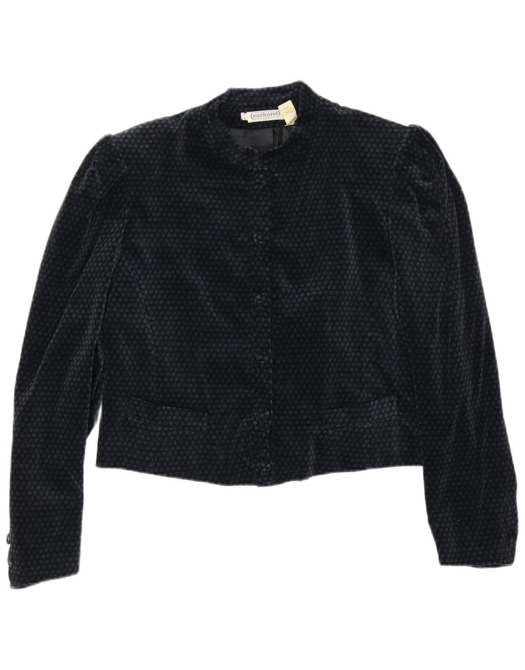 Jachetă Blazer Crop 6 Buttons pentru femei Cacharel US 10 mare bleumarin cu buline