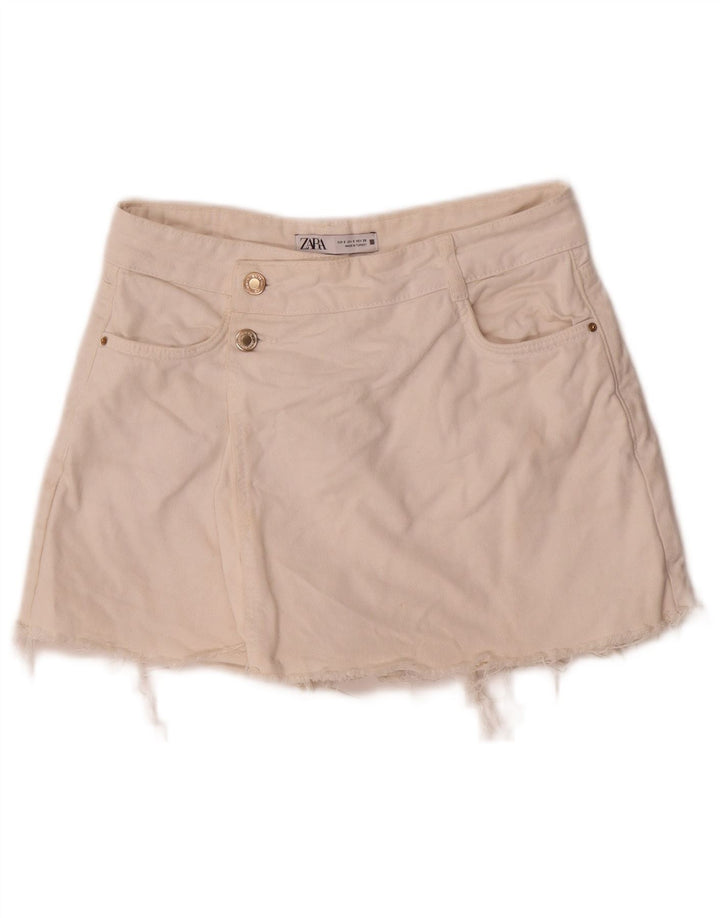 Pantaloni scurti din blugi pentru femei Zara mici W26 bumbac alb